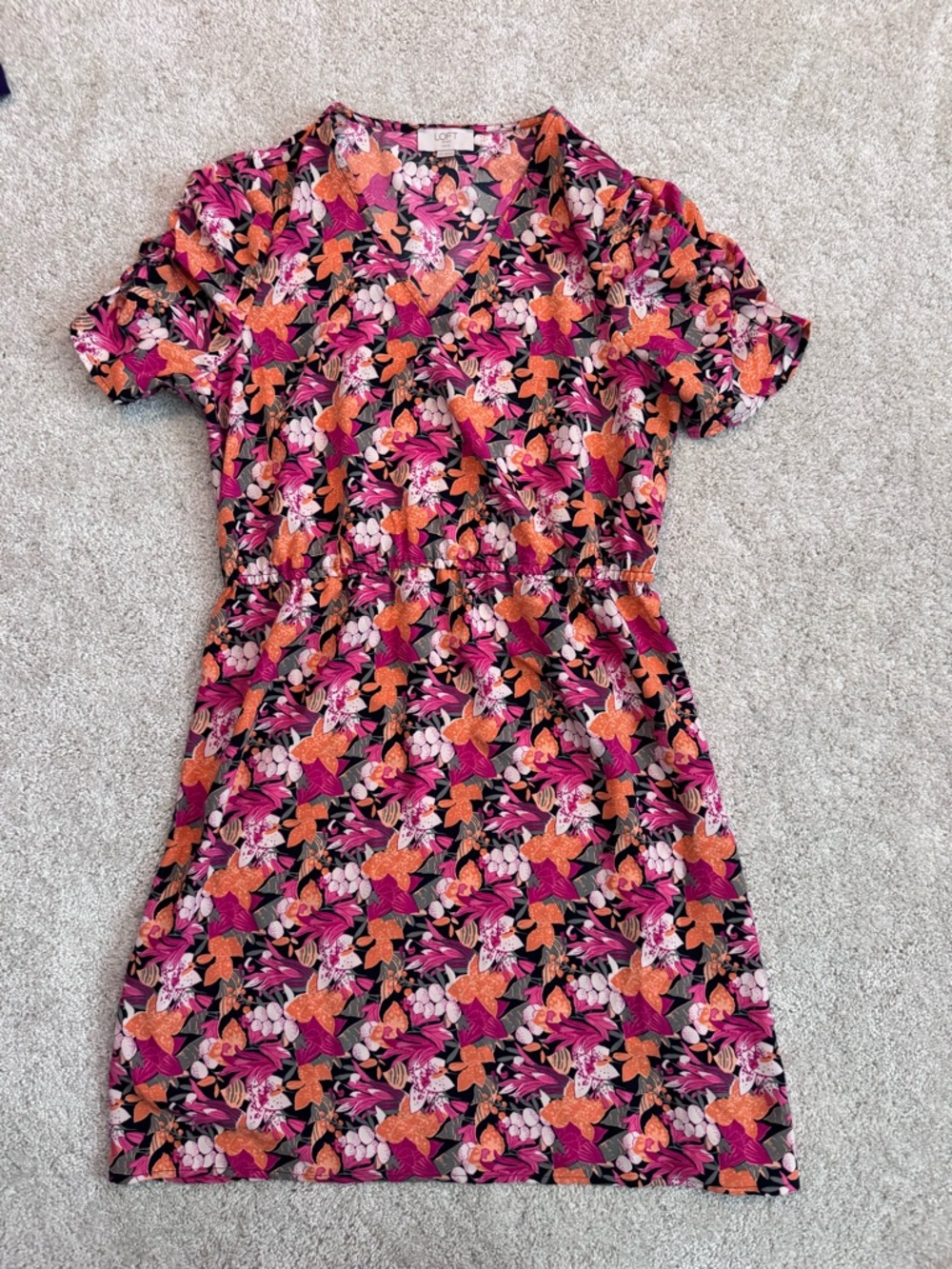 LOFT Outlet Petite Floral Dress - Pink, Orange & Black